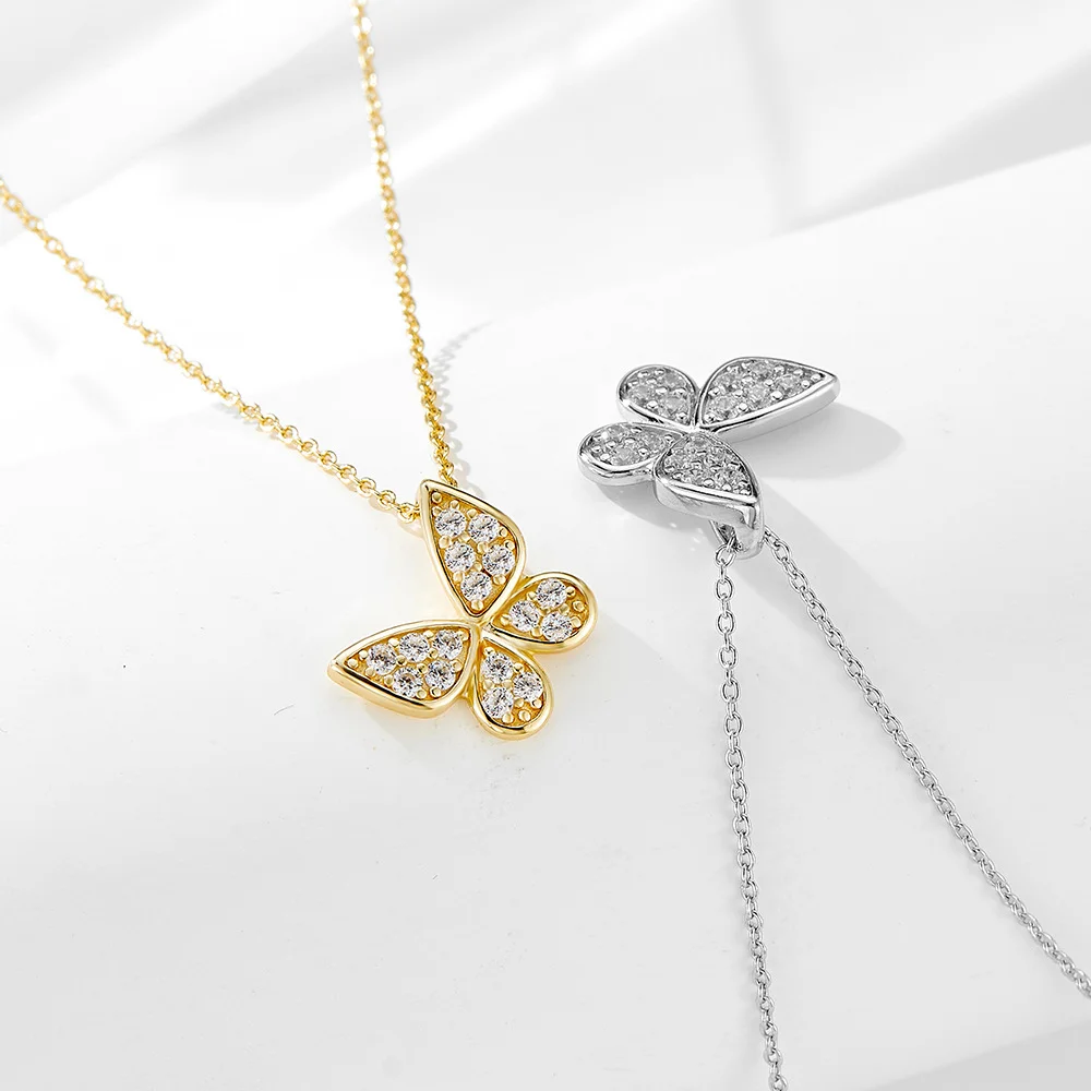 

Ожерелье из стерлингового серебра 925 пробы в корейском стиле для женщин, бабочка из полного циркона, роскошная милая легкая универсальная цепочка на ключицу INS