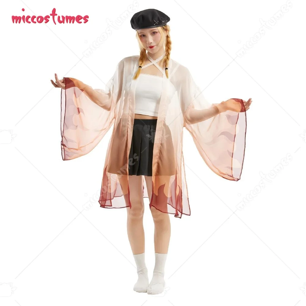 HAIKYUU Flame Pattern Swimsuits for Women Gradient Color Kimono Coverup and Black Vest Top