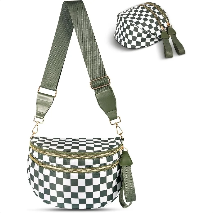 

Checkered Crossbody BagNylon Bum Bags for Women Crossbody Spacious Sling Bag Purse Fanny Packs with Shoulder Strap