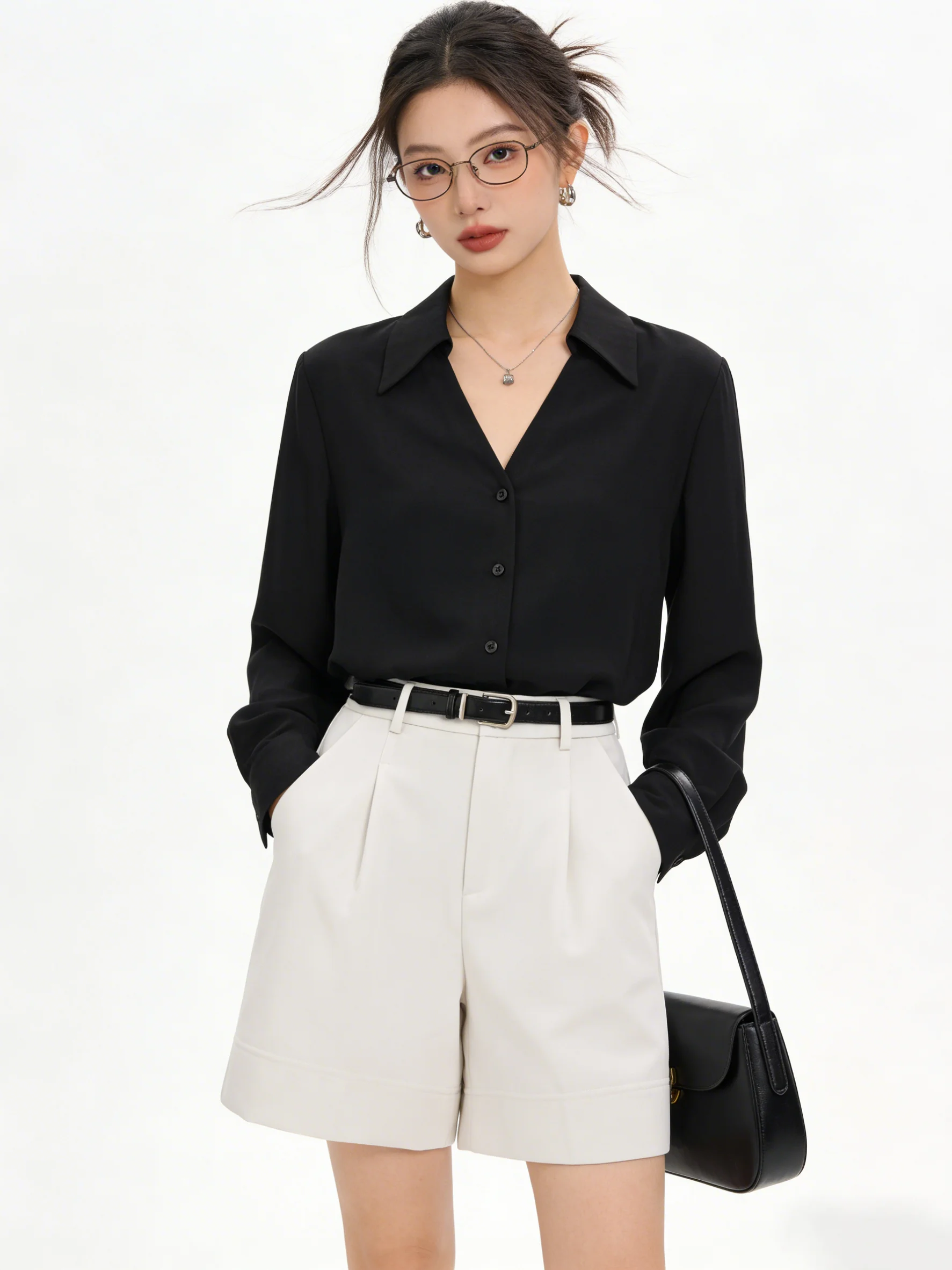 

High Waist Suit Short Pants Women's Loose Wide Leg Pants Casual Trousers Skin-friendly Summer Commuting Pants with Belt