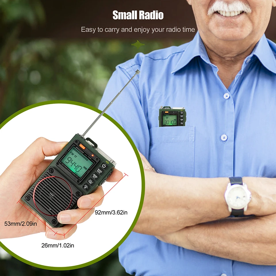 Retekess TR111 Radio FM Tragbare Radios AM FM Mini Amateurfunk Kurzwellen Notfall Amateurfunk Multiband SW VHF WB Wecker – Detail 11