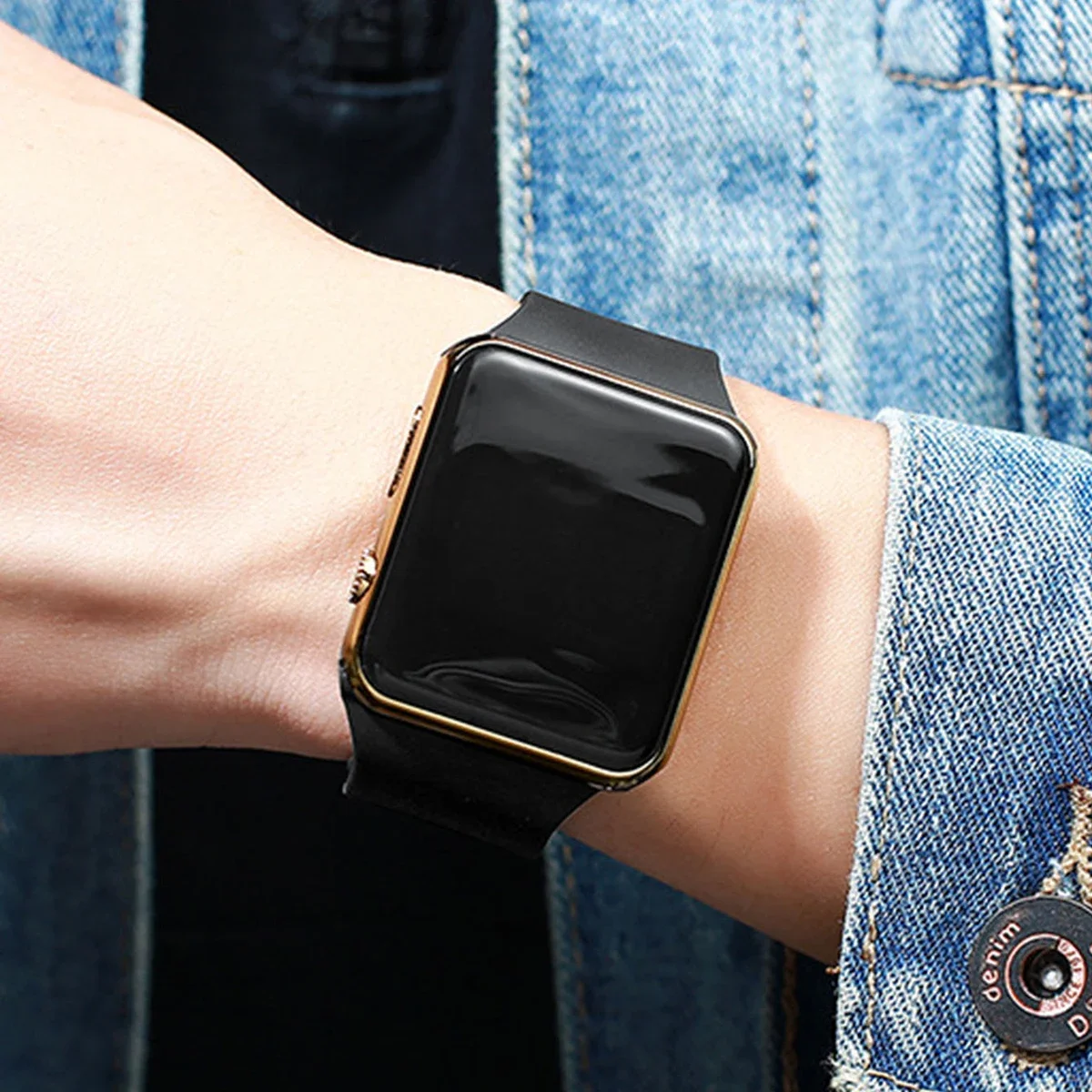 1шт черный пластиковый ремешок модные электронные часы с квадратным циферблатом