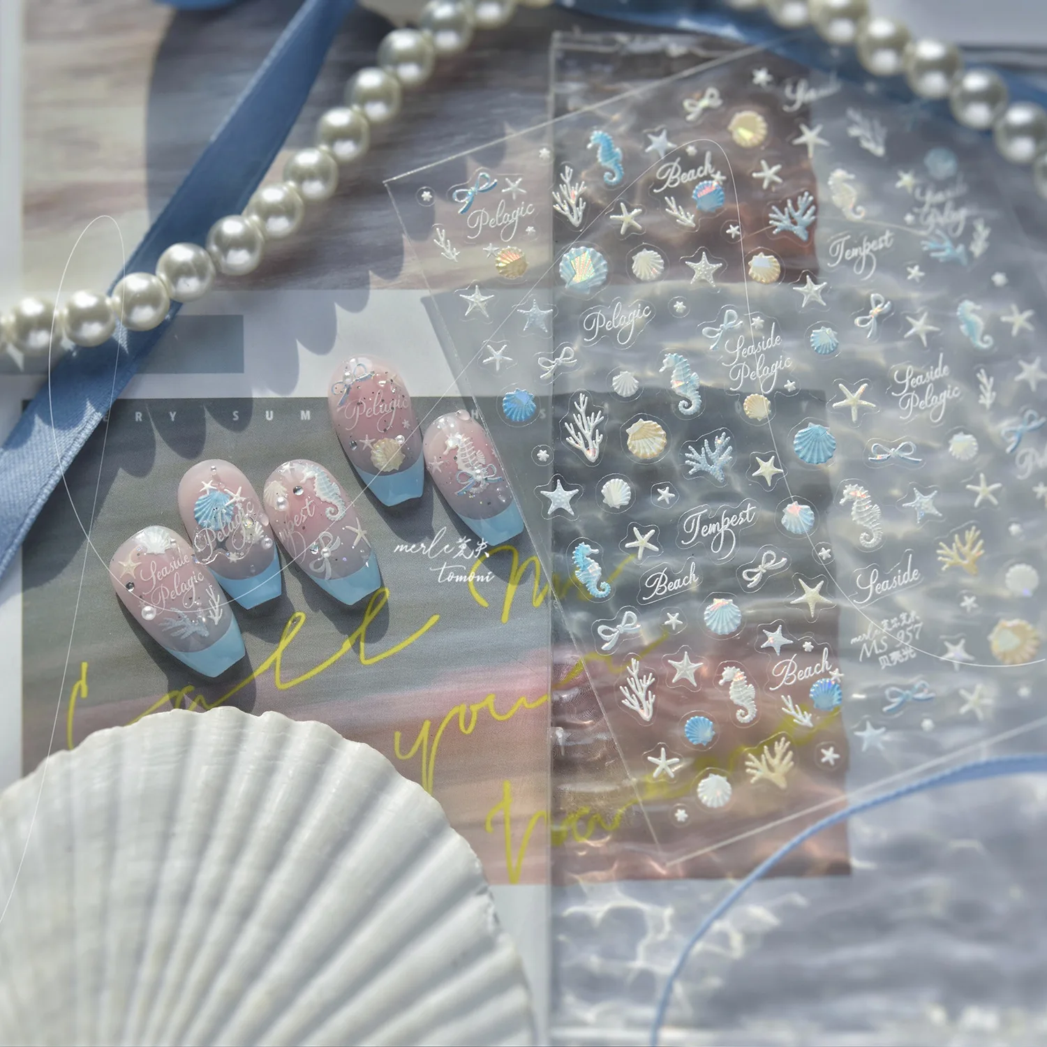 

Наклейки для ногтей с морской тематикой, 5D объемные наклейки с узорами в виде ракушек, морских коньков, морских звезд и кораллов, аксессуары для декора ногтей своими руками