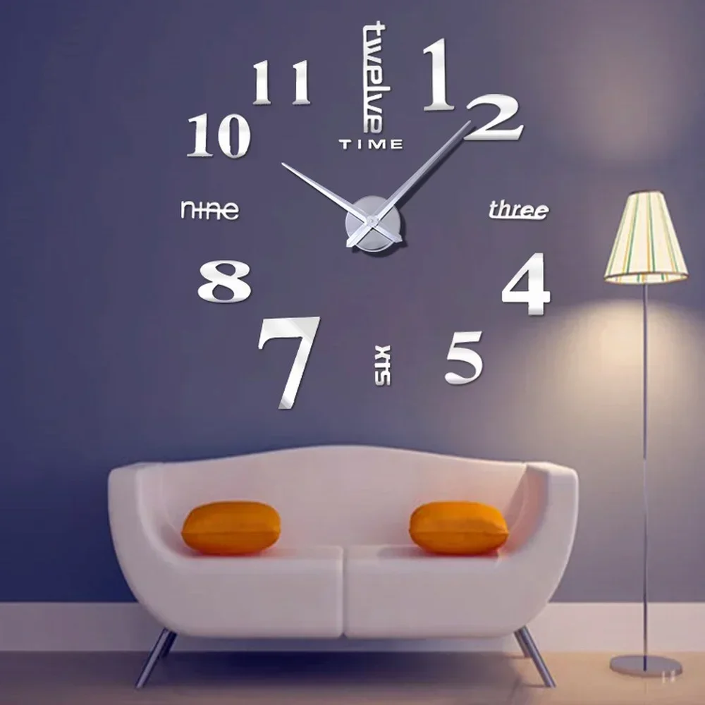 Large 3D Digital Wall Clock Acrylic European Creative Numerals Design Mirror Wall Sticker Clock DIY Self Adhesive Home Decor