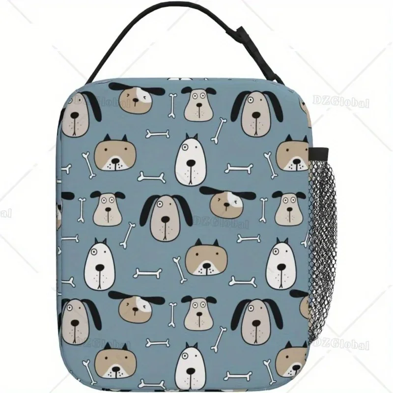 Cute Dog Print Insulated Lunch Bag - Reusable Thermal Food Container for School, Work, Picnic, Travel & Beach, Oxford Fabric, Re