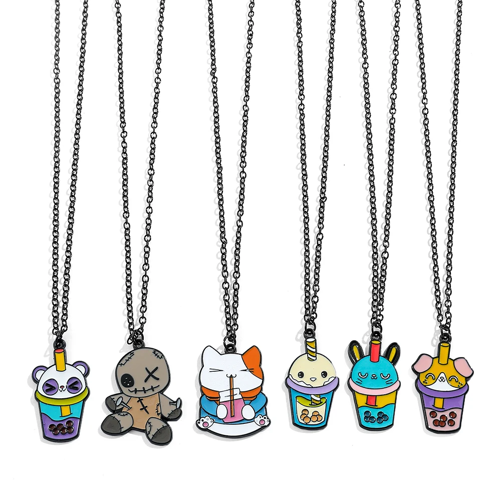 Creative Milk Tea Animal Pendant Necklace Cute Demon Cloth Doll Design Children's Temperament Accessory Unique Gift Idea
