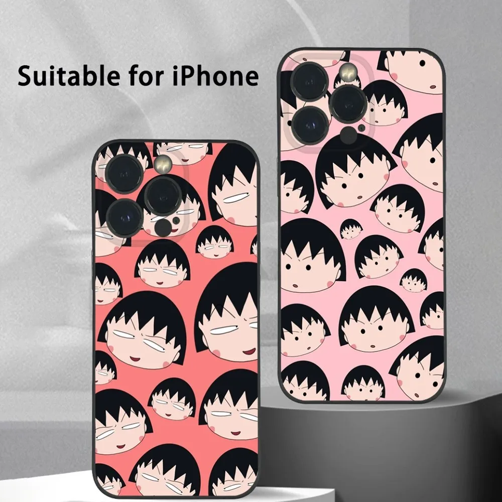 

Catoon C-Chibi M-Maruko-C-Chan Phone Case For iPhone 15 14 13 12 11 Pro Xs Max Mini XR X 7 8 Plus Black Frosted Soft Shell Funda