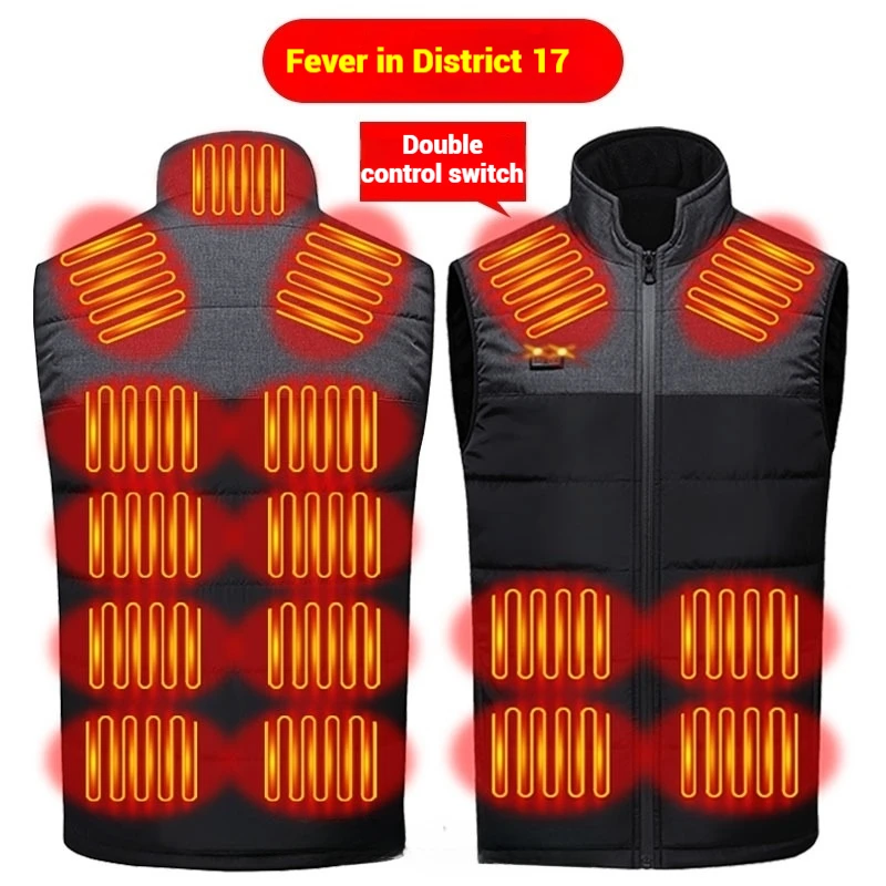 Mens Womens USB Electric Heated Vest Autumn Winter Front Back Heating Cotton Padded Stand Collar Slim