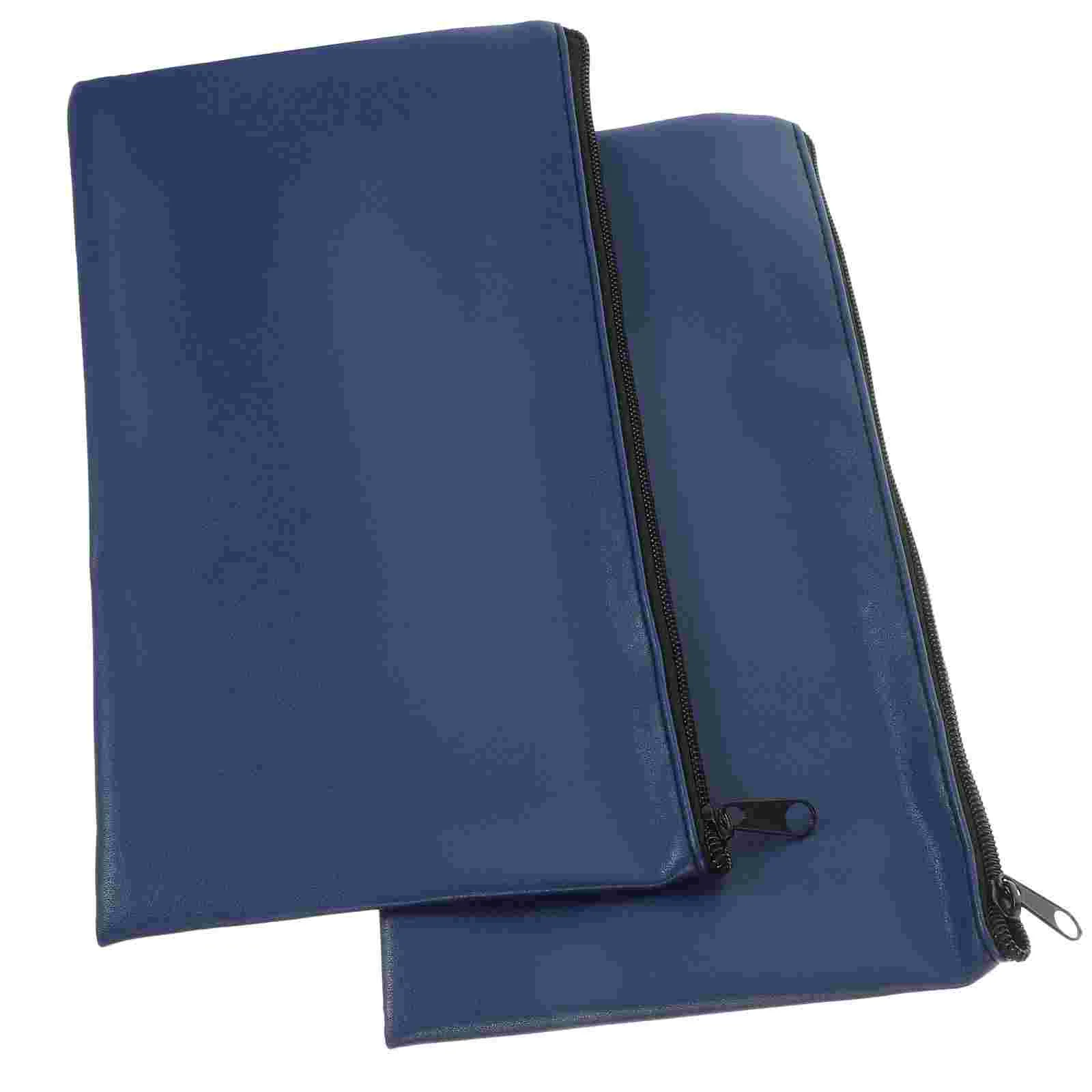 

2 Pcs Pu Bill Bag Cash Deposit Storage 2pcs Packed Navy Blue Money Clip Wallet Receipt Holder Envelopes Pouch Saving