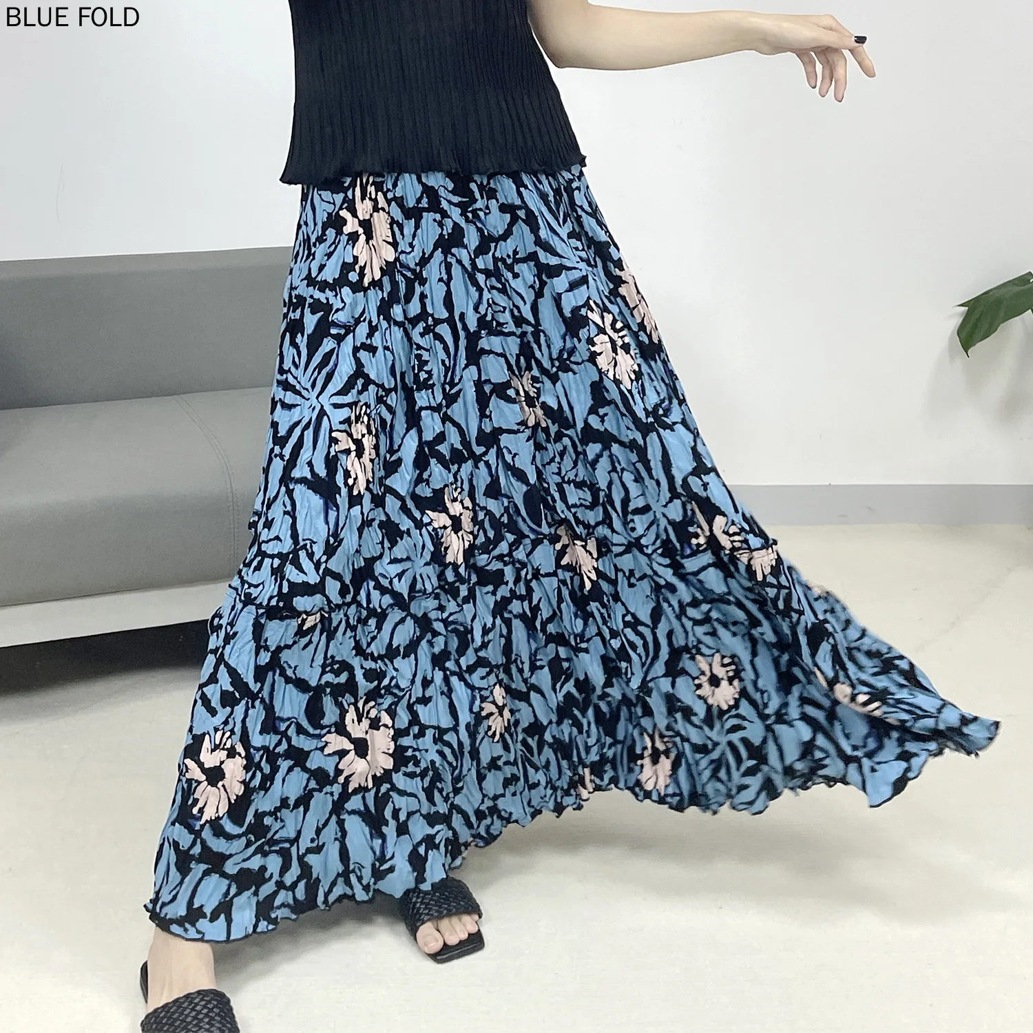 Miyake Printed Pleated Skirt for Women, Loose Skirt, Large Size, Versatile, Women's Clothes, New, Spring,