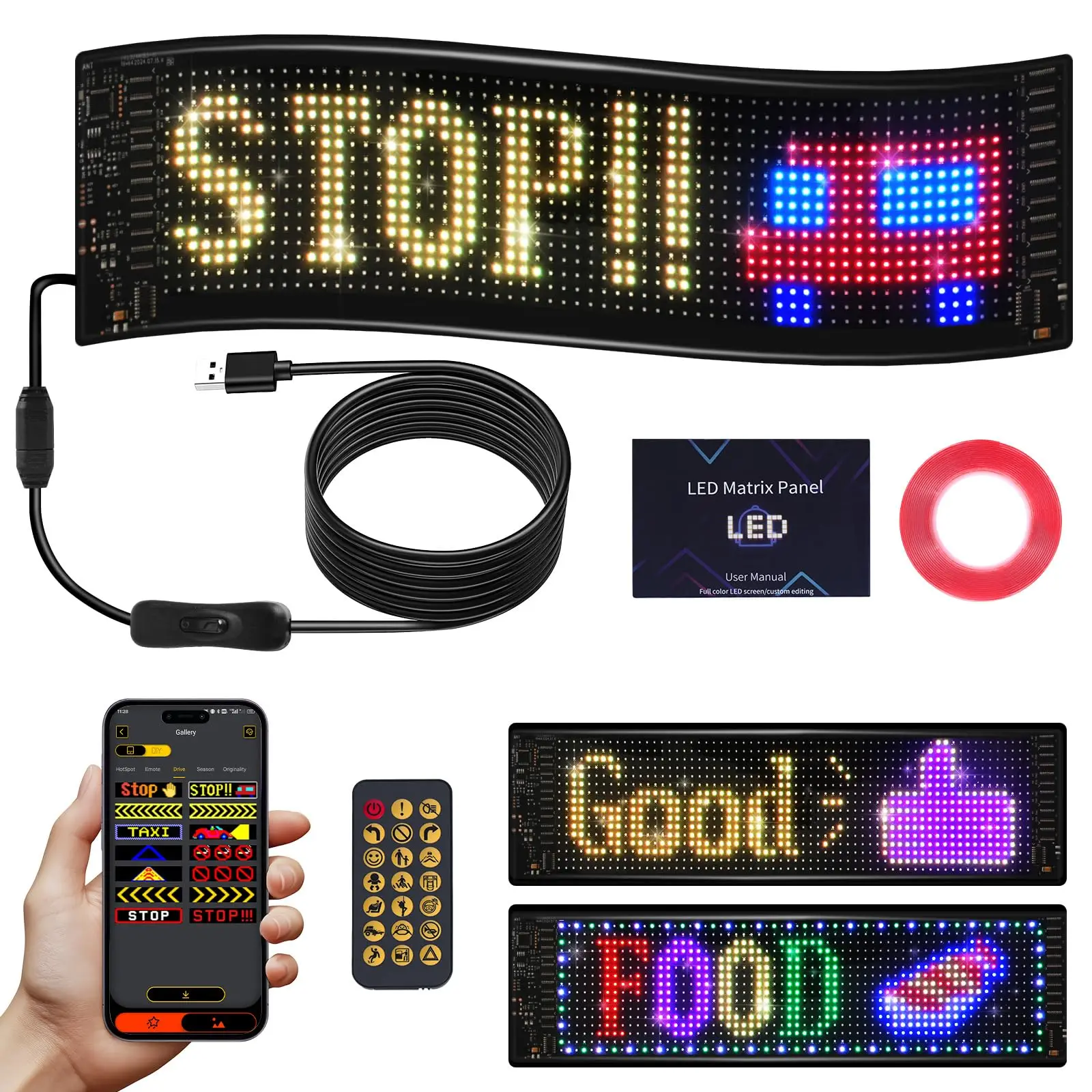 

Car LED Sign Programmable Flexible Light Signs APP Control DIY Custom Text Graffiti Message Pattern LED Matrix Panel Display
