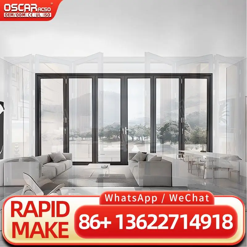 

Aluminum Glass Patio Door Double Insulation Bi Folding Foldable Opening for Villas Modern Homestyle Safe Soundproof folding door