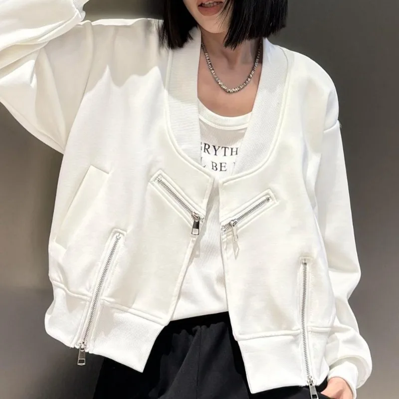 Top Women Spring Fall Korean Style Jacket Designer Cropped Relaxed Fit Zipper New Comfortable Minimalist Casual Niche Versatile