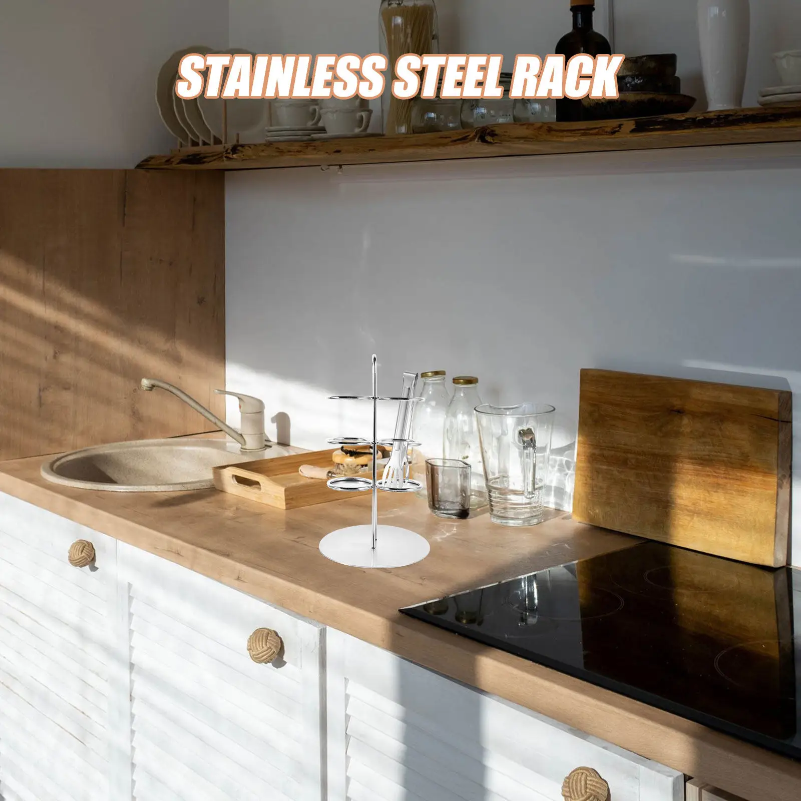 

Stainless Steel Utensil Holder Rack for Kitchen Countertop Hanging Cooking Tools Spoon Fork Tongs Organizer Space Saving Modern