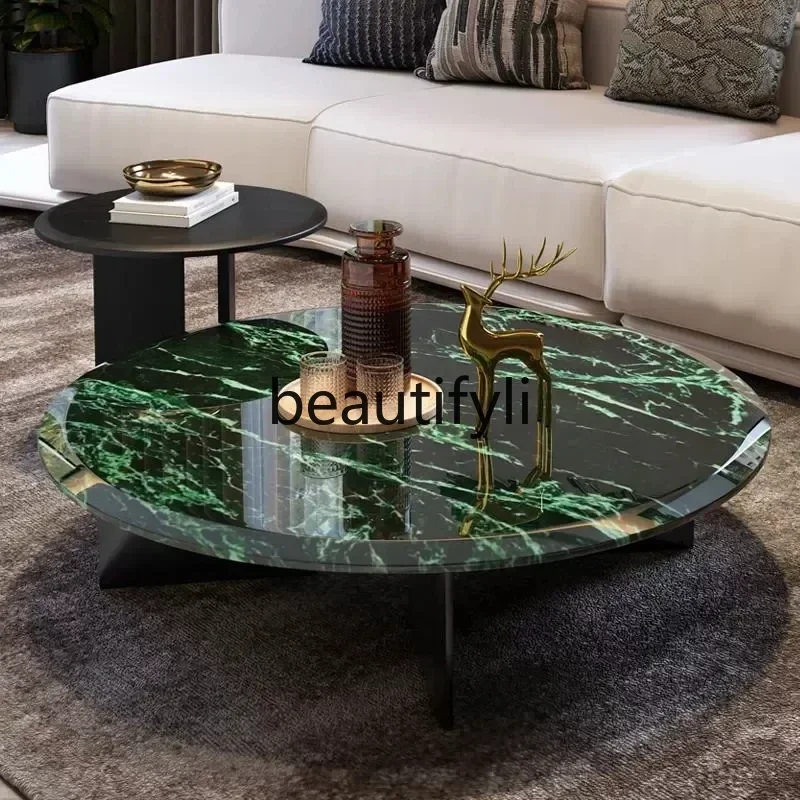 2003 Natural luxury stone big flower green tea several round combination marble high-end living room home