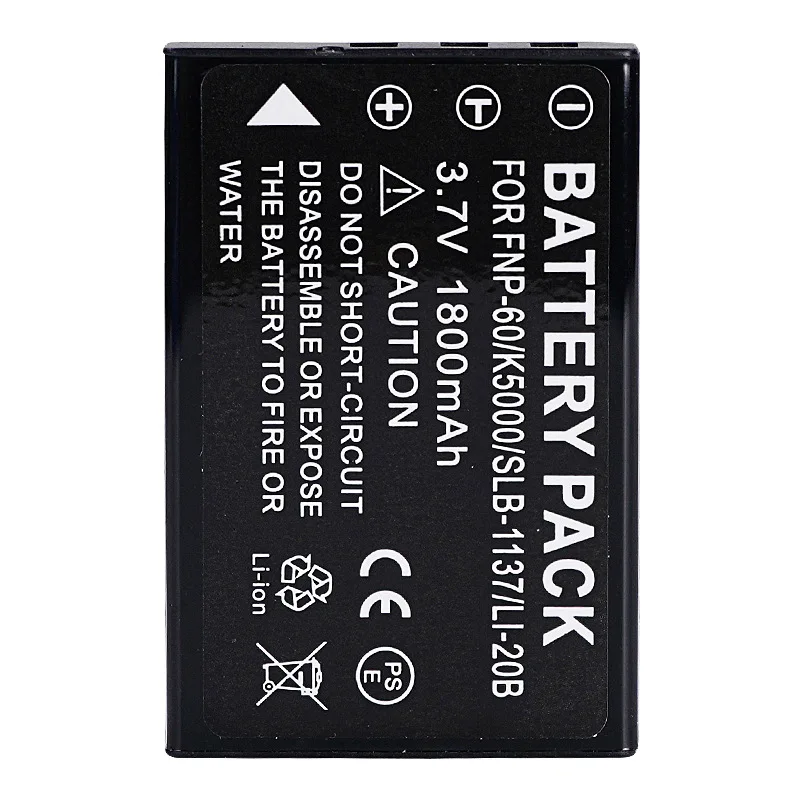 3.7V 1800mAh FNP-60 Battery for Fujifilm Cameras FNP60 SLB1137 LI-20B K5000 D-L12 F410 Camera Batteries