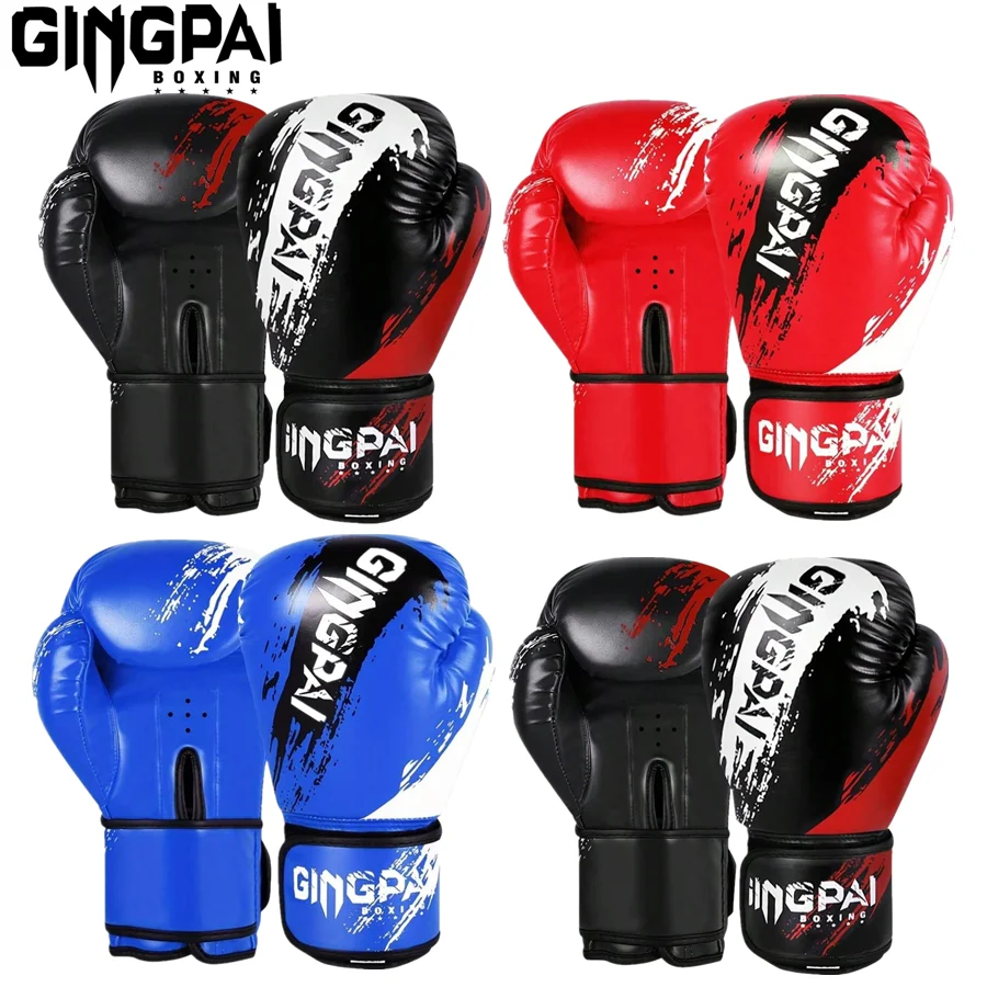 1 زوج قفازات الملاكمة الكبار الرجال اللكم التدريب شرارة مريحة قابل للتعديل القتال قفازات اليد حامي أسود أحمر أزرق #1