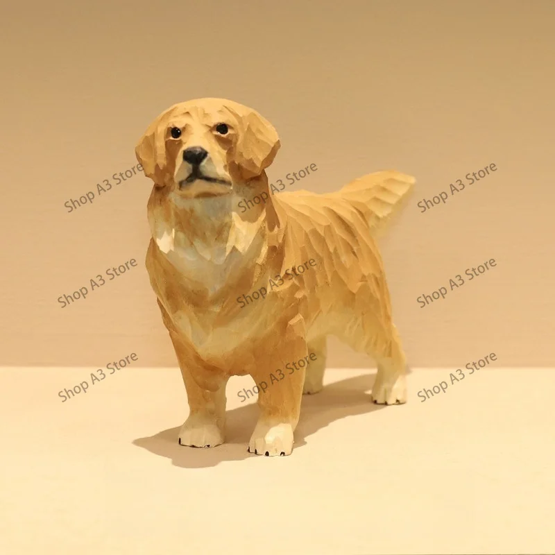 Handmade wood carving golden retriever ornament cute healing tabletop ornament dog ornament for friends birthday gift