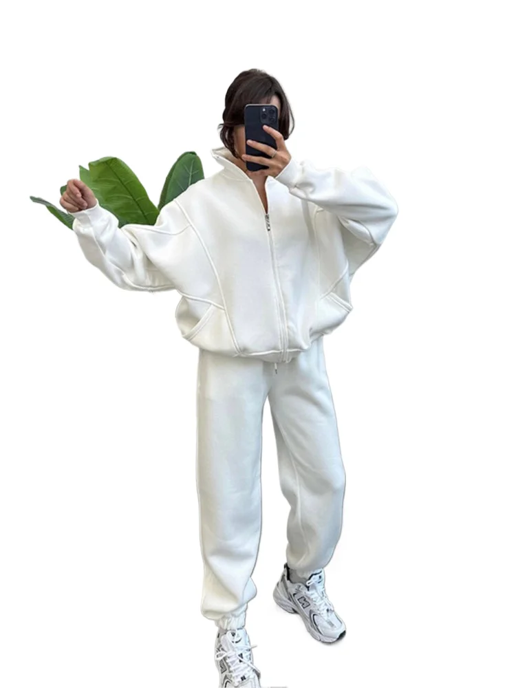 

Autumn Women's Set Fashion Two Piece Set Long Sleeve Zip Cardigan Sweatshirt And Loose Sports Pants Set 2025 New Sports Set