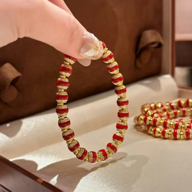 Sterling Silvers925Plating18KXin New Year Red Elastic Bracelet Simple Fashionable Versatile Bracelet Wholesale