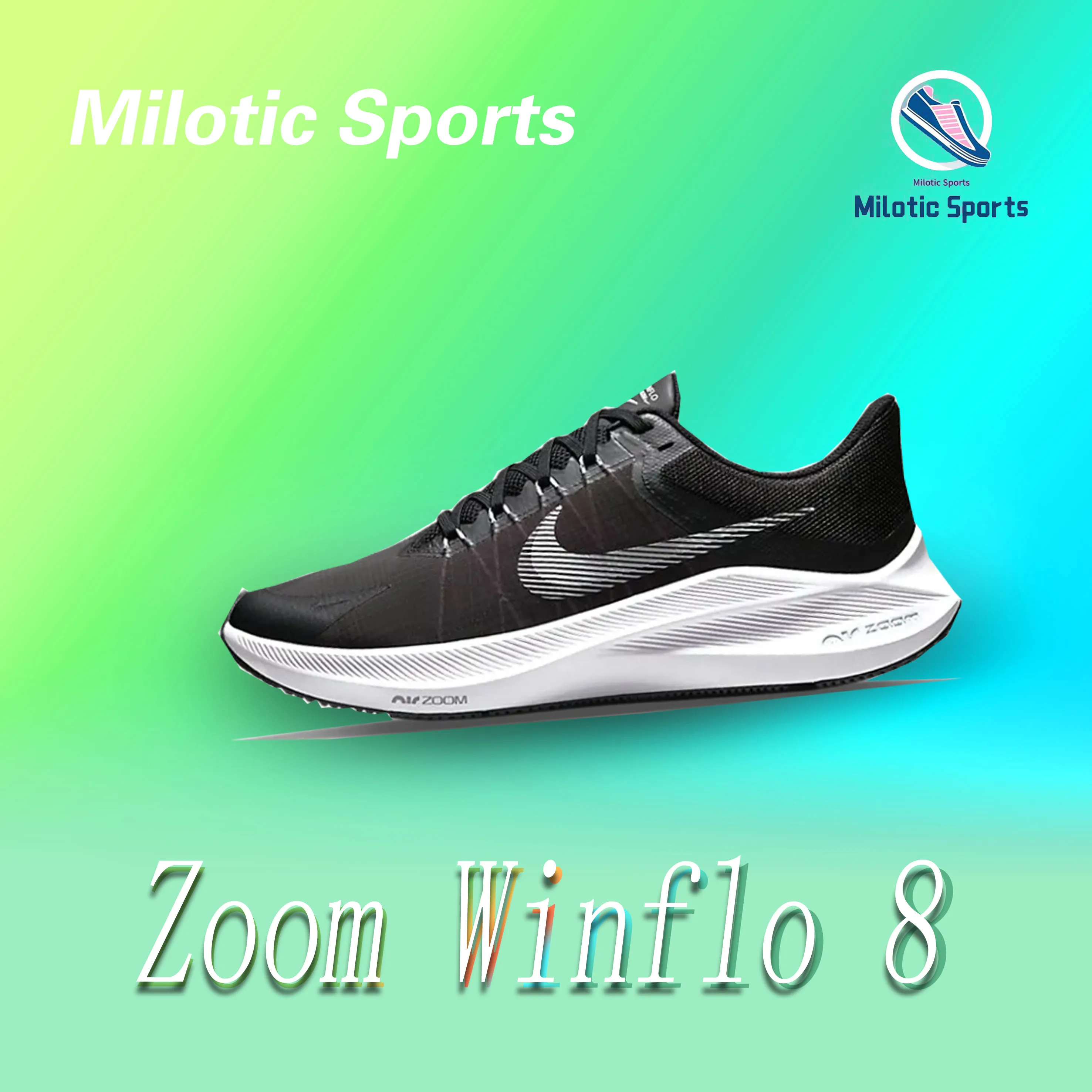 حذاء الجري Nike Zoom winflo 8 Low Top مريح ممتص للصدمات للرجال والنساء باللون الأسود