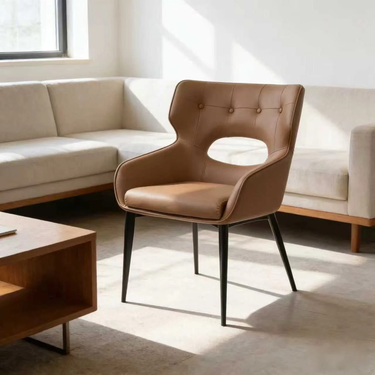 Luxury Hollow Rivet Upholstered Dining Chair for Commercial Spaces