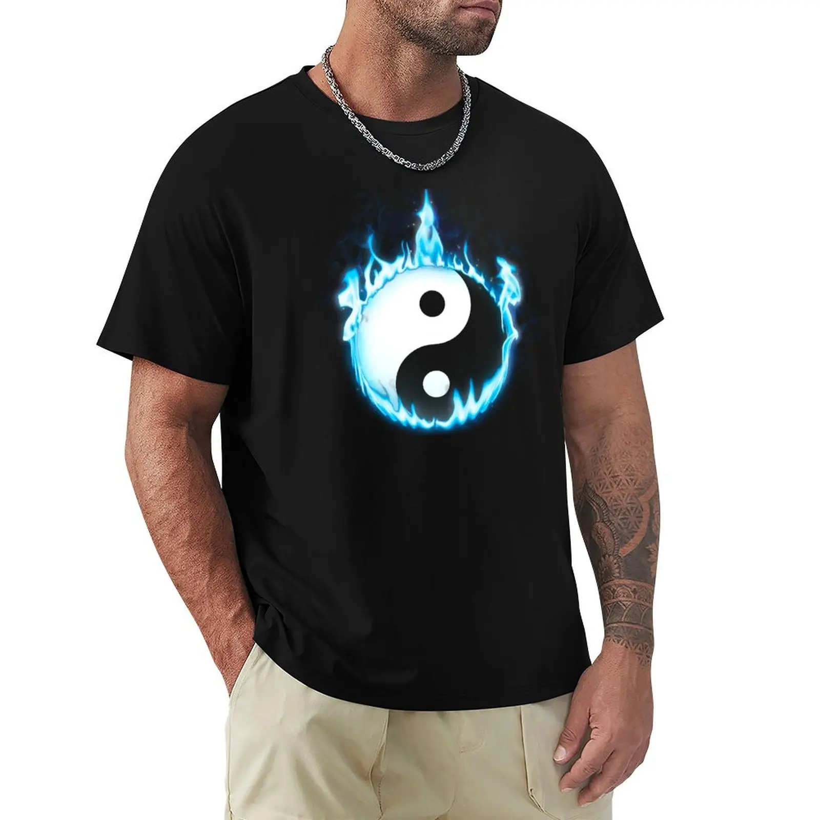 Yin Yang Feng Shui Ying Yang Burning Fire Taoism Buddhism T-Shirt All Match Print Short Sleeve Top
