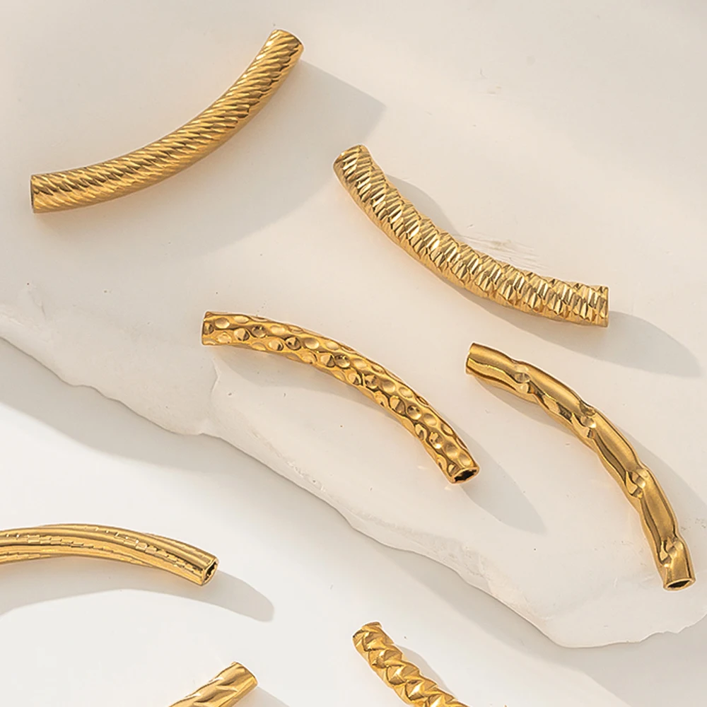 5Pcs/Lot Stainless Steel Curved Long Tube Spacer Beads Connectors for DIY Jewelry Making Bracelet Necklace Findings Accessories