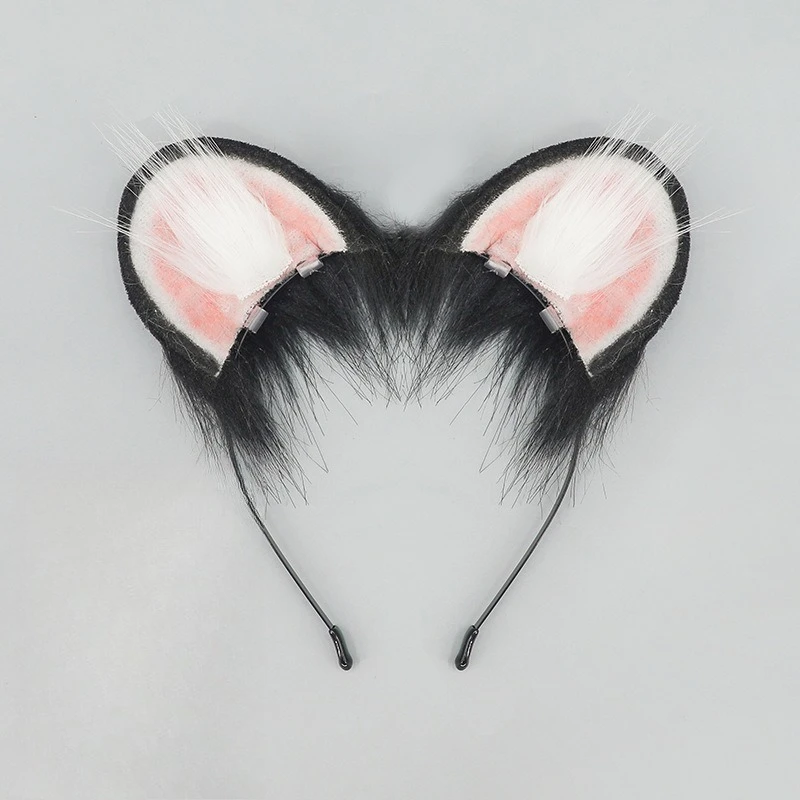 Tiara de orelha de animal de Halloween – adereço de cosplay de orelha de rato de pelúcia (design de orelha de ham, várias cores disponíveis)
