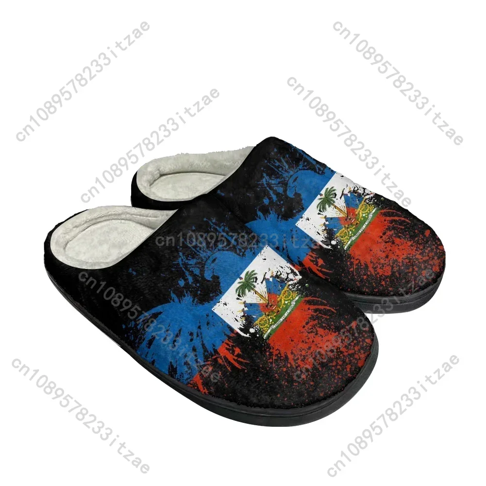 

Hot Great Haiti Flag Cotton Custom Slippers Mens Womens Teenager Latest Sandals Bedroom Plush Keep Warm Shoes Thermal Slipper