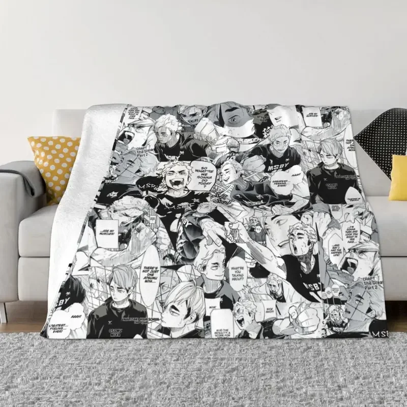 Miya Atsumu Manga Collage Haikyuu Blankets Fleece Spring Autumn Multifunction Super Warm Throw Blankets for Home Car Bedspread