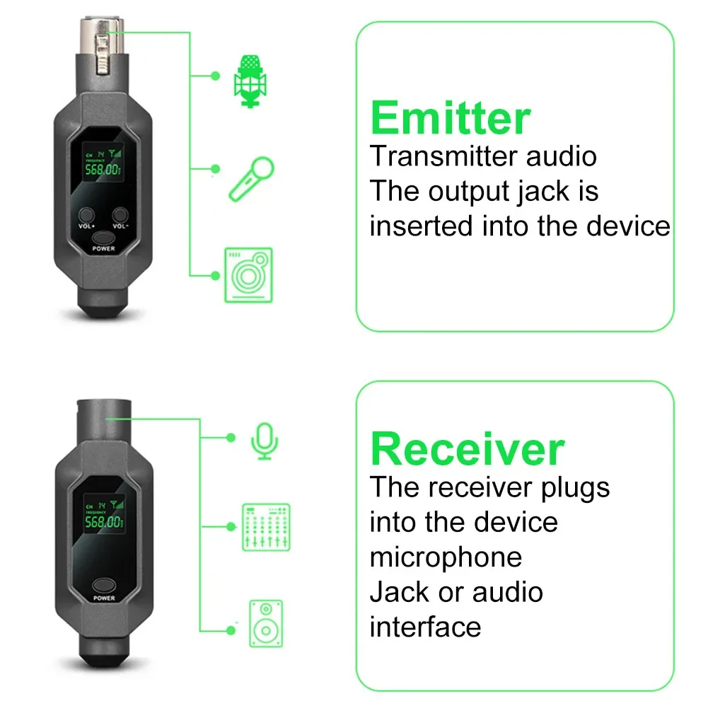 Convertitore per microfono wireless Sistema ricevitore trasmettitore XLR per accessori per strumenti musicali per microfono dinamico