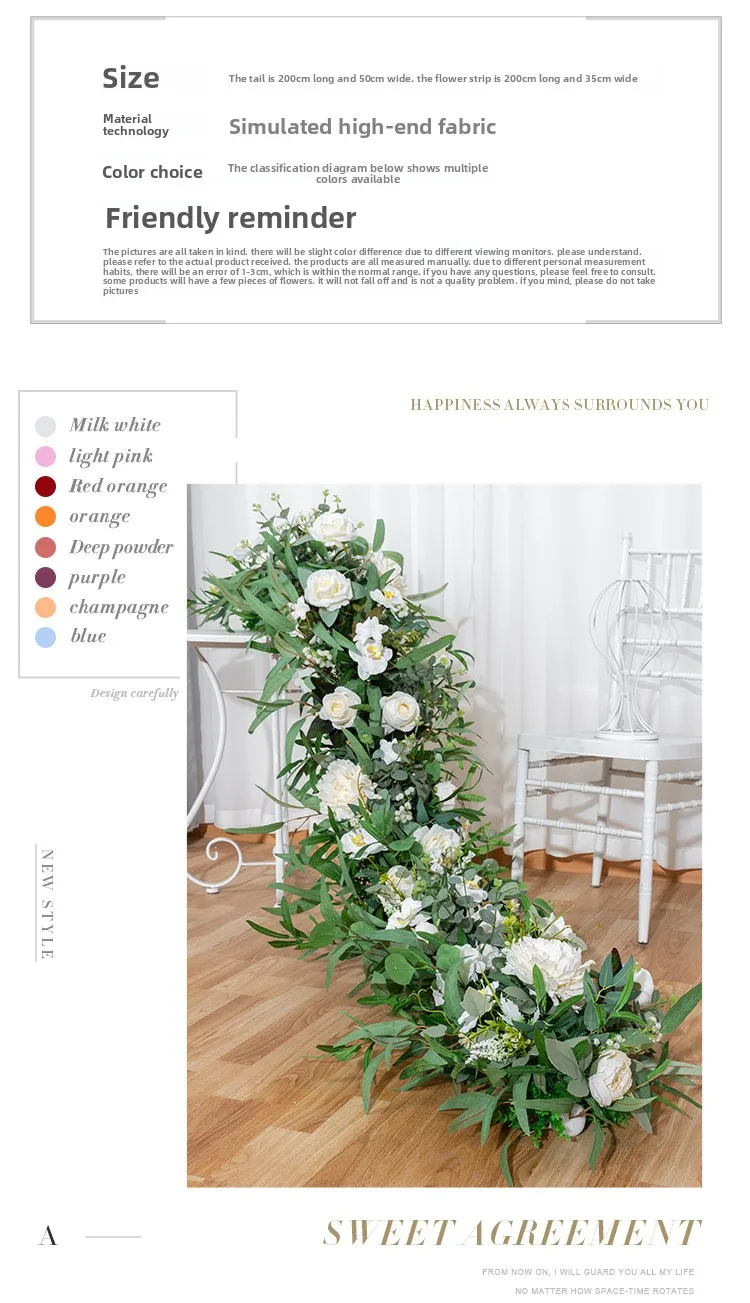 200x50CM Grüne Künstliche Rosenblumenreihe Hochzeitstischläufer Blumenwand-Hintergrund Schaufensterdekoration Outdoor-Event-Dekoration – Detail 4