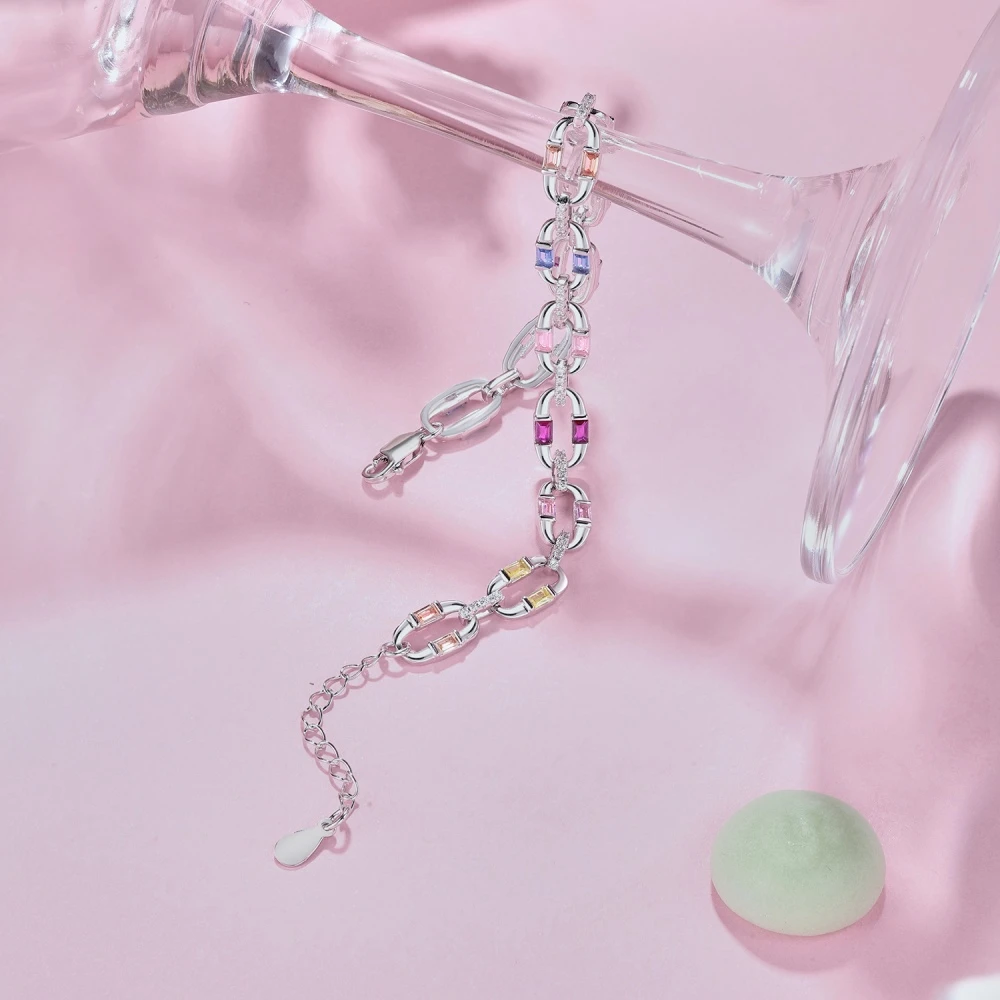 PuBang Fine Jewelry Sparkling Bracelet Solid 925 Sterling Silver Colorful Created Moissanite for Women Engagement Gift Wholesale