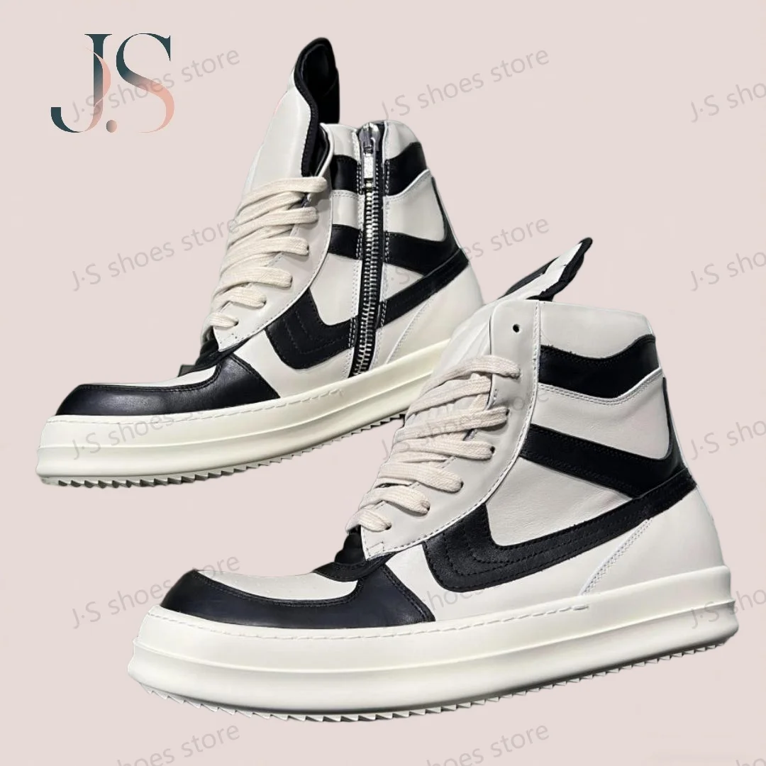 

R-o Genious Black White Leather High Top Shoe Geobasket Boot Men Shoes Zipper Women Casual Sneaker Luxury Design Ankle Boots