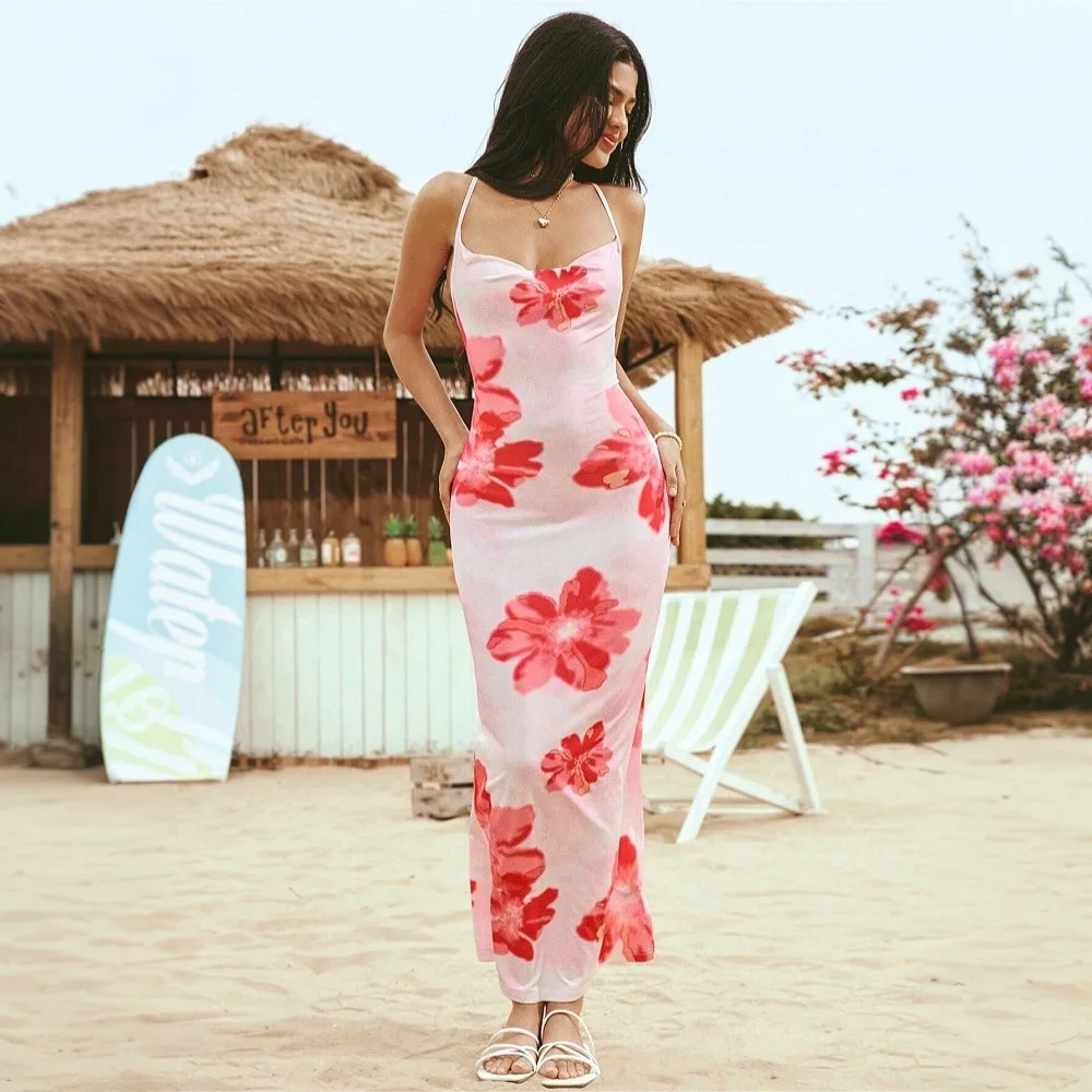 

2025 summer new women's fashion travel holiday style dress seaside beach design elegant temperament printed long skirt