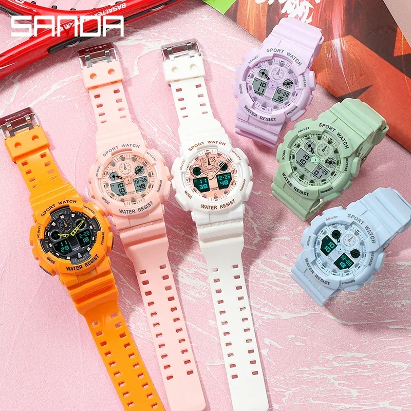 SANDA Orologio sportivo multifunzionale Orologio elettronico al quarzo con doppio movimento luminoso impermeabile Orologio da coppia di moda per uomo donna