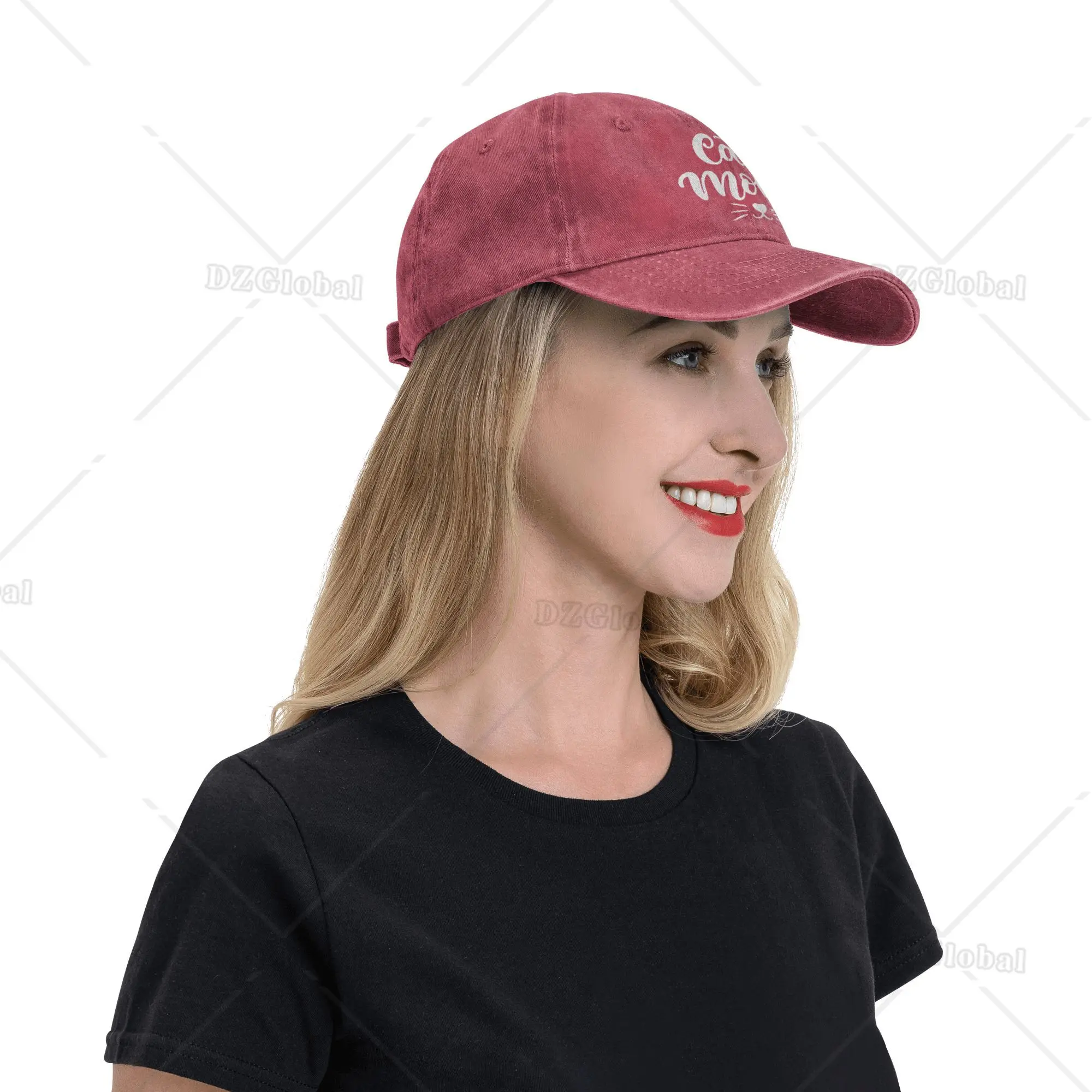 Cat Mom Hoeden Verstelbare Mom Hat Gewassen Distressed Cotton Baseball Cap Hoofddeksels voor Dames Rode Hoeden