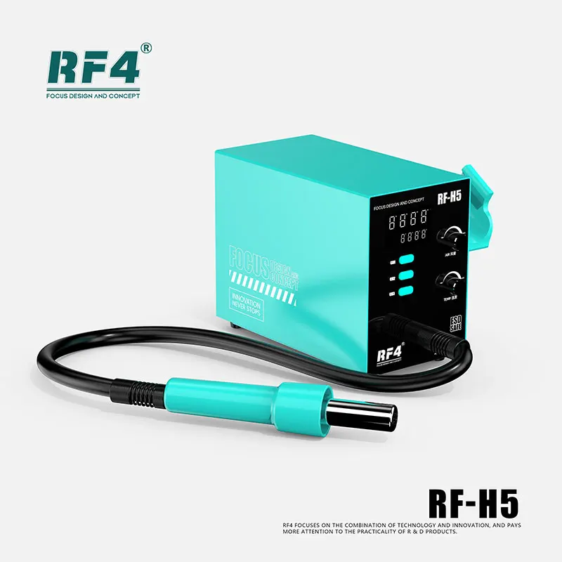 

RF4 1200W Hot Air Rework Station with Brushless Turbine Fan 5 Nozzles Kit 100°C-480°C Rapid Heating/Cooling for PCB/SMD Repair