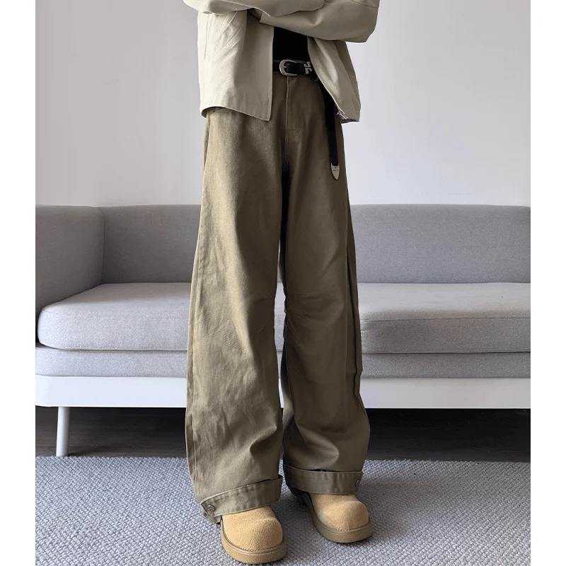 Plones vaqueros americanos Retro con borde de cuchillo para hombre, ropa de trabajo pada de calle, plones hoados...