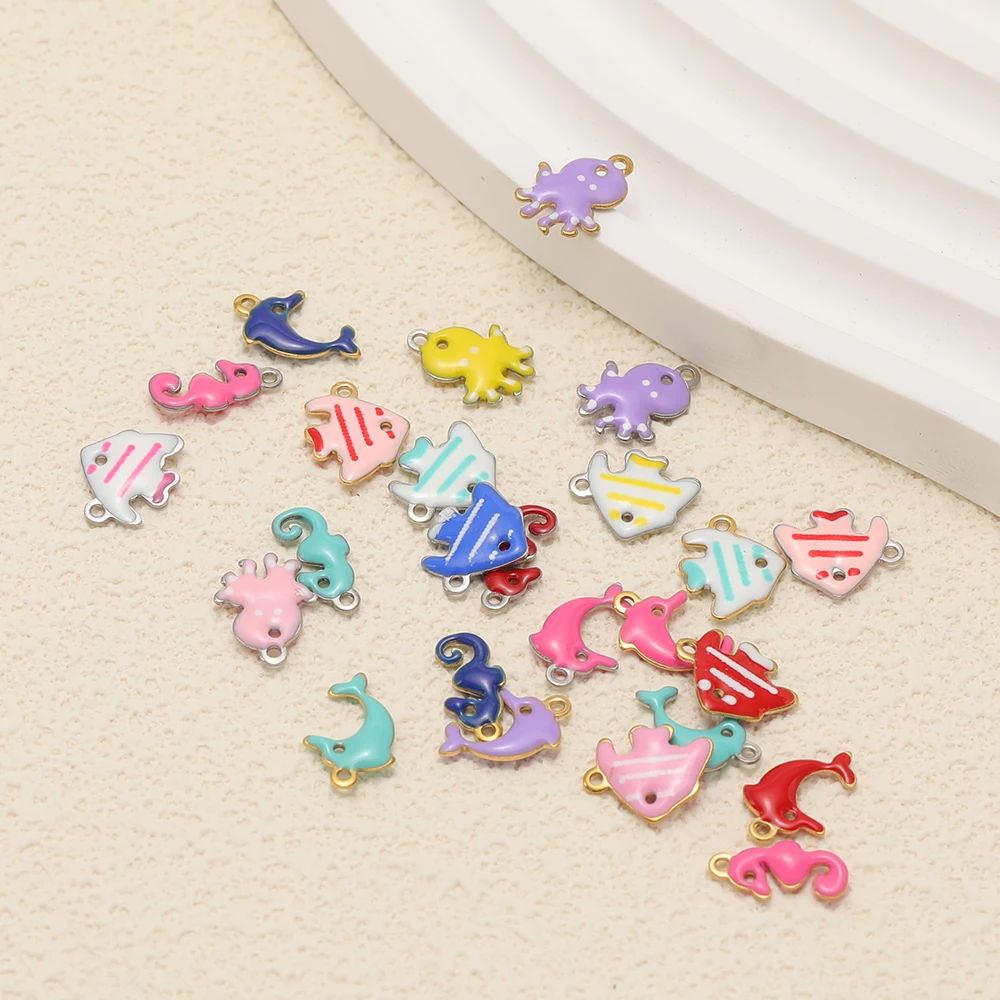 20 Stück Edelstahl-Meerestier-Emaille-Anhänger (Delfin, Pferd, Oktopus) für DIY-Armbänder, Kinderhalsketten und Mädchen-Ohrringe – Detail 5