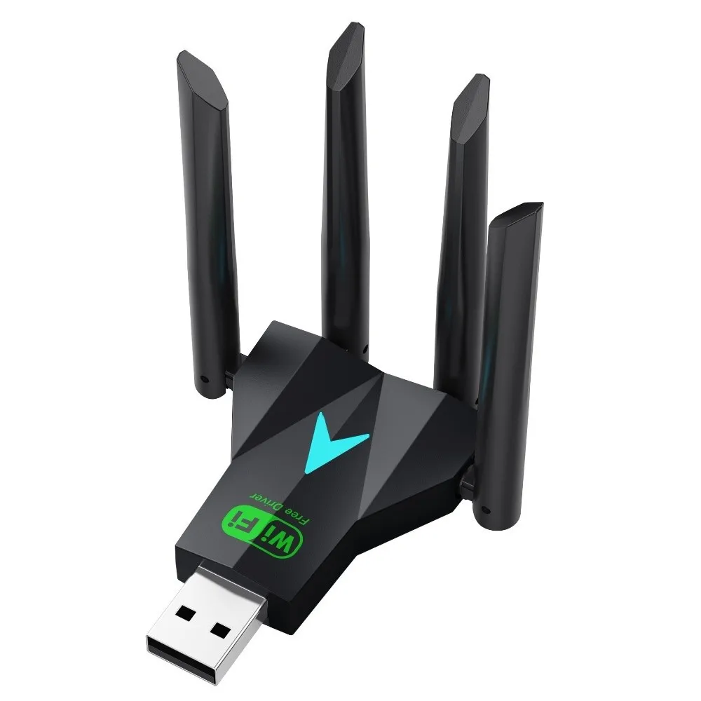 4-هوائي تصميم ثنائي النطاق واي فاي USB محول ثنائي النطاق 2.4G/5Ghz USB3.0 واجهة 1300Mbps واي فاي دونغل سائق مجاني قوي