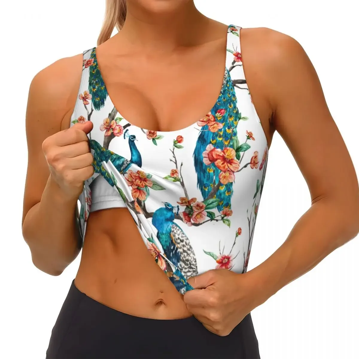 حمالة صدر رياضية للنساء للجري ملابس اليوغا سترة ألوان مائية طاووس على شجرة الكرز تجمع سترة لياقة بدنية