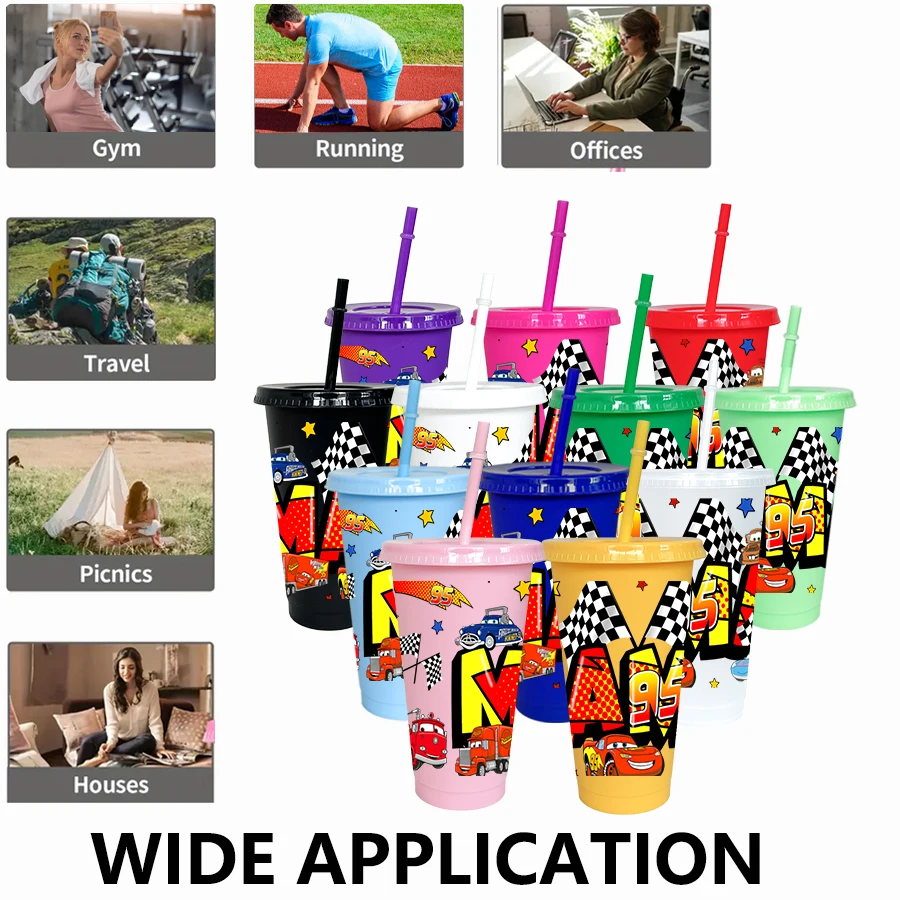12pcs/pack Disney,Lightning McQueen,Racing 26oz Colored Plastic Tumbler Birthday Party Drinking Utensils Juice Coffee Mugs