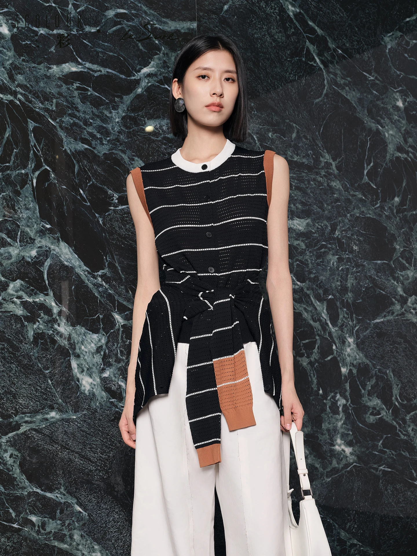 

Новый женский модный вязаный кардиган в полоску с вырезами, весенний, повседневный, в стиле Tee-Color Lovely Snow Leisure