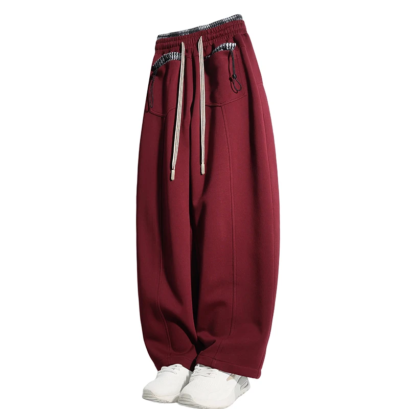 

Autumn and winter plus-size American casual men's pants with drawstring drape wide-leg pants and men's straight-leg sport pants