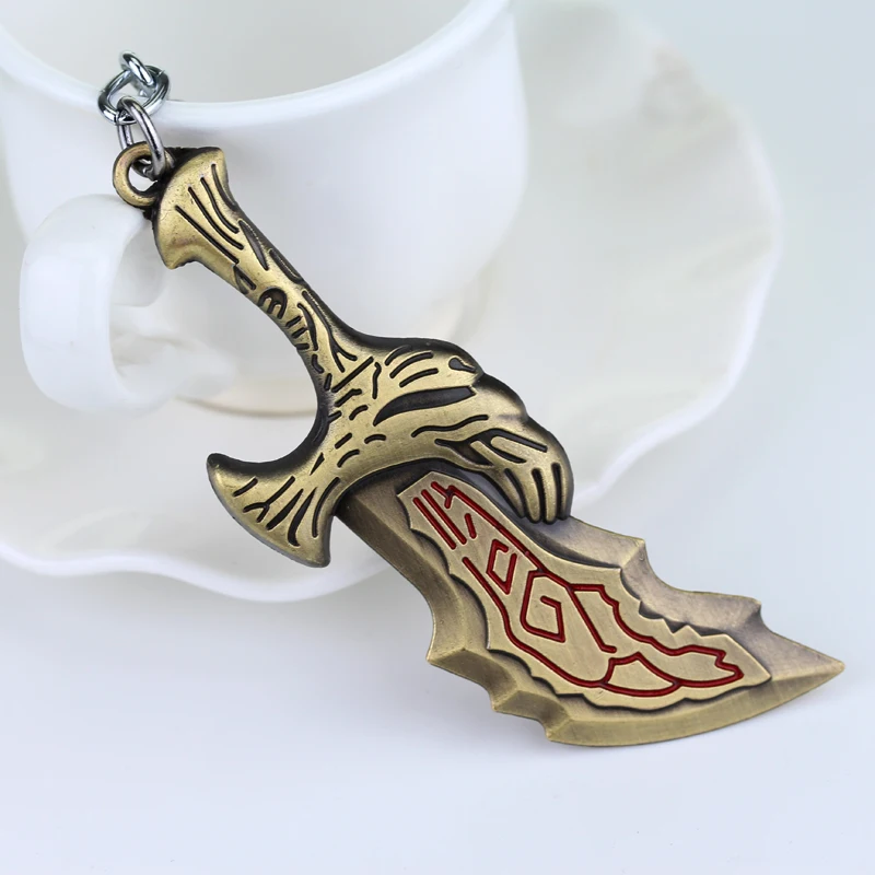 Fashion God Of War 4 Keychain Kratos Axe Demon Knife Weapons Model Key Chain Chaveiro Men Cosplay Keyring Car Accessory