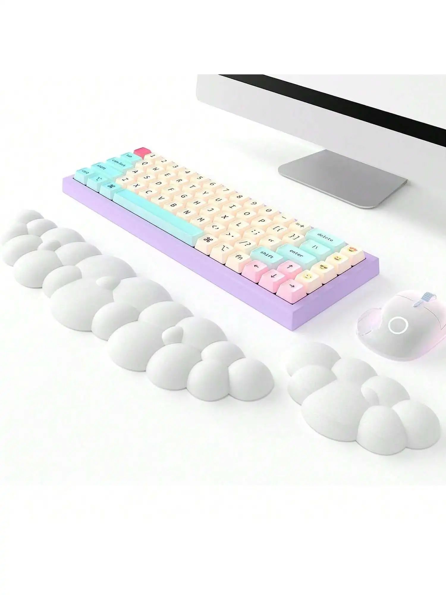 

2-In-1 Cloud Shaped Keyboard And Mouse Wrist Rest Pad, Silicone Skin Hand Support, High Density Memory Foam For Ergonomic Wrist