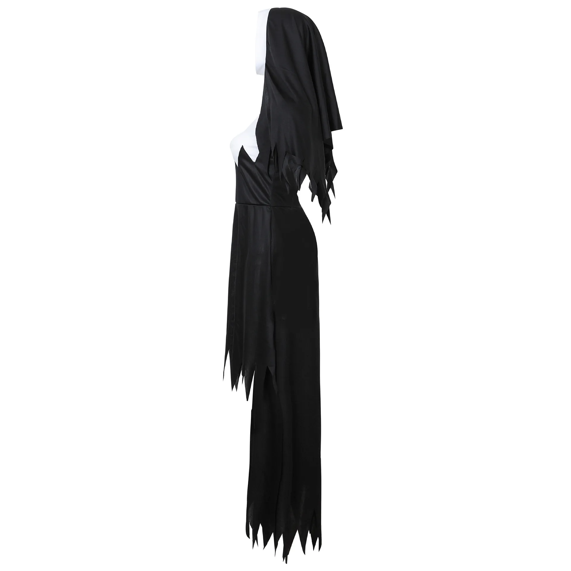 Terrifying Vampire Demon Nun Cosplay Dress for Women Holiday Black Party Long Sleeve Fancy Dress Hat Gloves Halloween Costumes