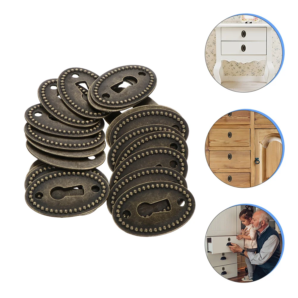 30pcs Keyhole Escutcheon Plate Zinc Alloy Oval Shape Vintage Furniture Enhancement Metal Keyhole Plate Keyhole Covers